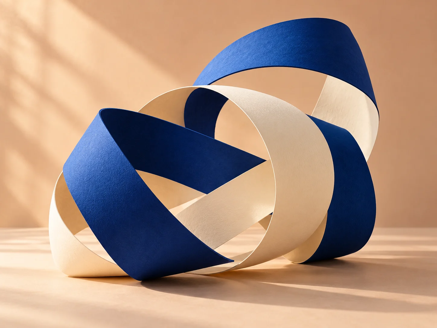 Interwoven blue and cream paper sculpture